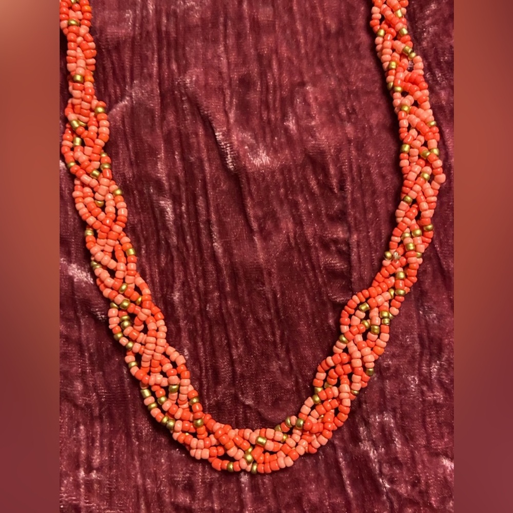 🏝️ Braided Coral Seed Bead 36” Necklace #9263 - Picture 4 of 6